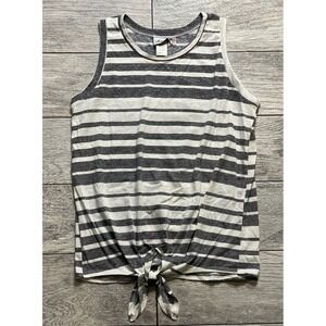 Livy Lu Boutique brand Gray White Striped casual tank‎ top front tie, Sz S, New